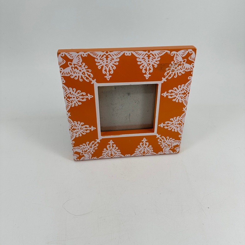 Sicura Kendra Orange White Filigree 4x4 Square Picture Frame 2571-44OR